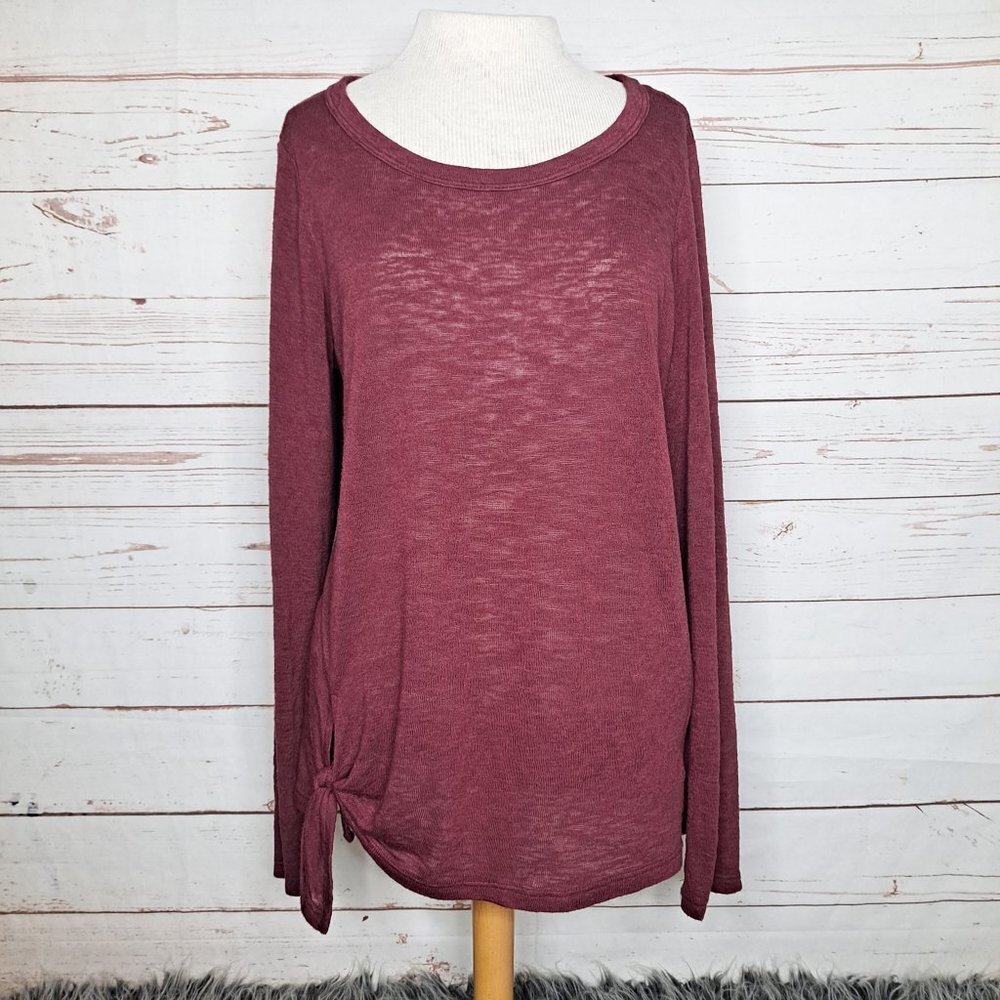Bobeau Knotted Long Sleeve Blouse Wine Women's XL Plus Size